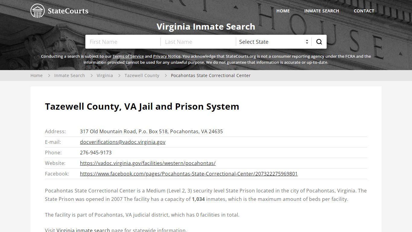 Pocahontas State Correctional Center Inmate Records Search, Virginia ...