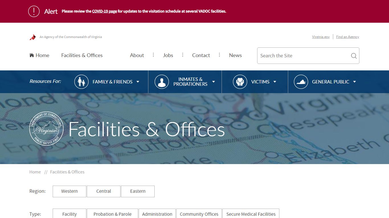 Facilities & Offices — Virginia Department of Corrections